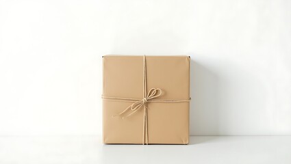 Simple brown gift box tied with twine