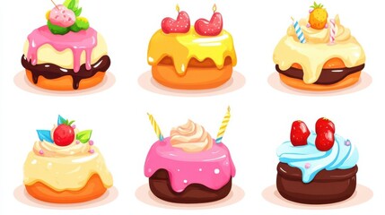 Birthday cake clipart showing well decorates cakes with candles and sugar icing