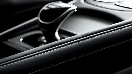 Naklejka premium Luxury Car Interior: Close-up of Gear Shift and Leather
