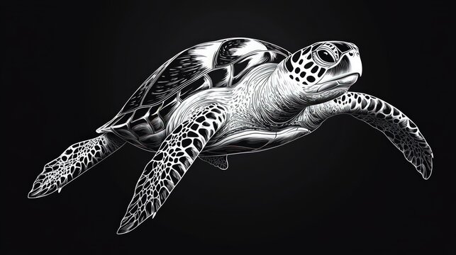 Detailed ink drawing of a sea turtle