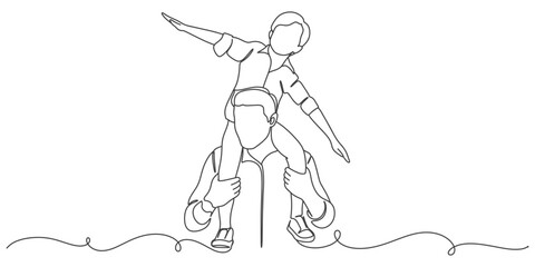 Fathers day line art style vector illustration, father and daughters line art illustration