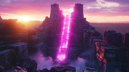 Ancient ruins portal glows with vibrant light