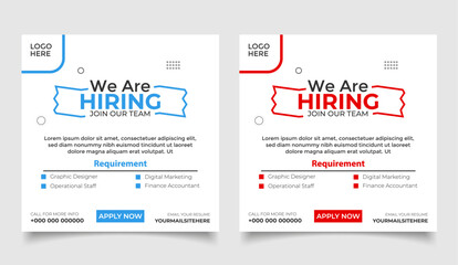 We are hiring job vacancy social media post banner join our team, We are hiring job vacancy social media post template, square web banner template design.