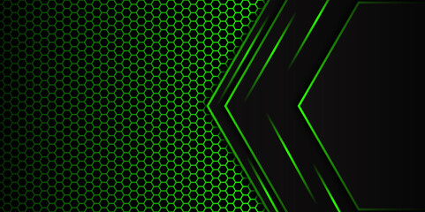 Abstract Futuristic green and Black Tech Background with Hexagonal Metal Pattern. Abstract hexagon pattern with green color. 