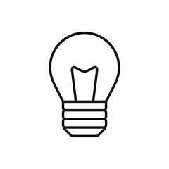Fototapeta premium Black outline light bulb symbol illustration. Flat vector design. Innovation, concept, inspiration, creative thinking, notion, thought, and conclusion.