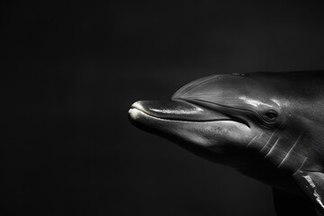 Fototapeta premium Striking monochrome portrait of a dolphins head marine animal aquatic wildlife