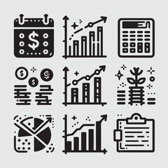 Business Plan Icon Set – Black and White Line Style, Strategy and Planning Symbols