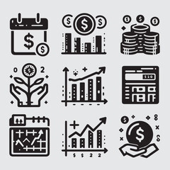 Fototapeta premium Business Plan Icon Set – Black and White Line Style, Strategy and Planning Symbols