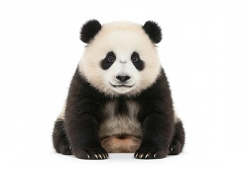 Fototapeta premium Sitting panda isolated on white background. use for education, wildlife conservation, and children's content.