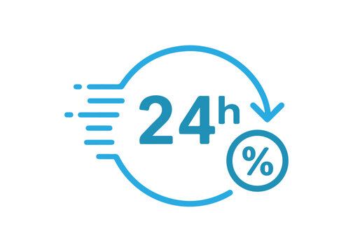 24 hours sign service vector illustration, 24 hours order execution symbol, 24h service duration sign. 24 h discount offer. Offer Icon, 24hrs delivery line icon set. fast 24hr sign, Fast service icon.