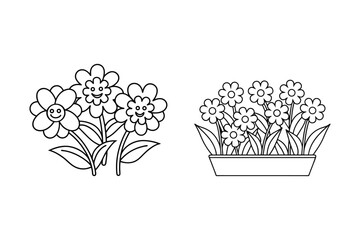 Rendered Cartoon Flowers Cutout – Line Art Kids Coloring Page.