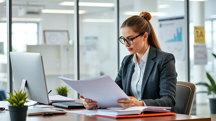 business accounting documents,auditor,management and auditing of office documents,Reports for Tax Time Analysis, Office worker working with documents, pre-approval quality assessment