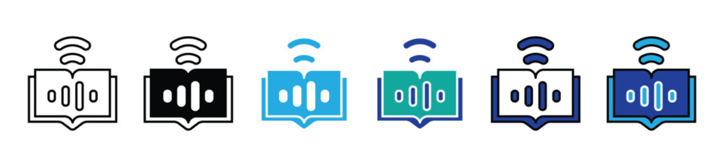 digital audio course icon set education media audiobook sound online learning with volume signs vector illustration