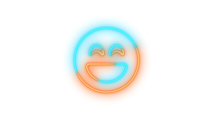 Obraz premium Neon face laugh beam symbol icon glowing with transparent background