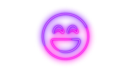 Neon face laugh beam symbol icon glowing with transparent background