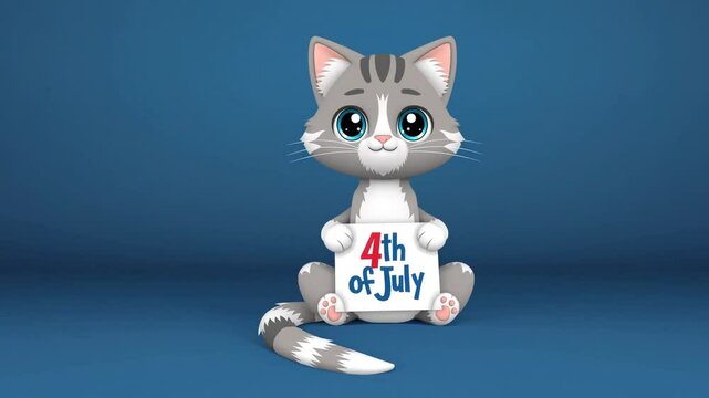 Patriotic Cat cartoon with 4t of July banner