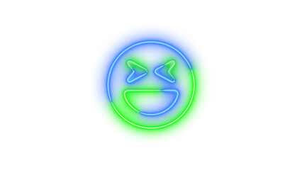 Neon face laugh squint symbol icon glowing with transparent background