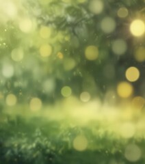 Obraz premium Blurred impressionistic green and yellow hues, sunlit bokeh , vibrant, growth