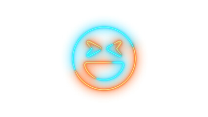 Neon face laugh squint symbol icon glowing with transparent background