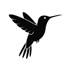 Silhouette of a hummingbird in flight against a clean white background for versatile design
