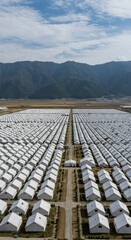 Aerial View of Extensive Temporary Housing Units Against a Mountainous Landscape in Rural Area