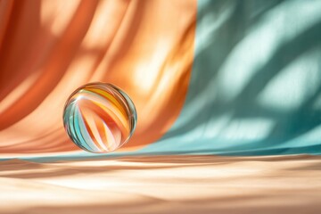 Fototapeta premium Abstract glass sphere with draped fabric and soft lighting