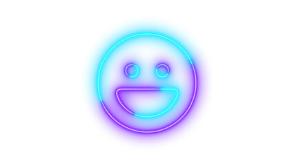 Neon face laugh symbol icon glowing with transparent background