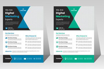 Digital Marketing flyer design template set, flyer in a4 for business marketing blueprint, progression, proclaim, publication, cover page, corporate trendy style poster design