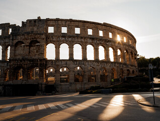 Ancient ruins of the Roman Amphitheatre, Istria peninsula. Pula, Croatia.