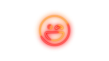 Obraz premium Neon face laugh wink symbol icon glowing with transparent background