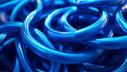 Abstract Blue Rings Background Shiny Glossy Metallic Texture 3D Rendering