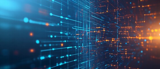Obraz premium Abstract Data Network Visualization With Blue And Orange Glowing Lines And Points