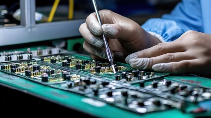 Fototapeta premium A meticulous quality control process, with engineers checking electronic components