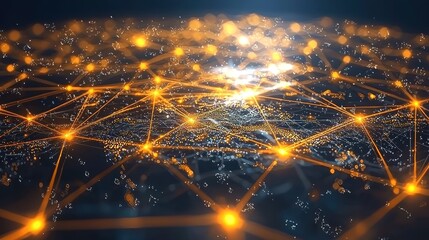Obraz premium Global network connections visualized as glowing nodes and lines on a dark background, depicting intricate interconnectivity