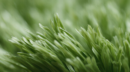 Close up of synthetic grass fibers with textured appearance