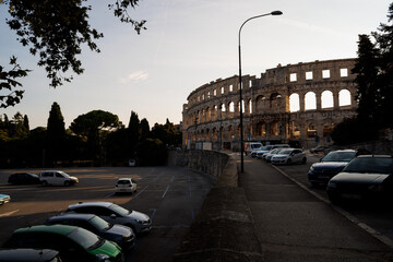 Ancient ruins of the Roman Amphitheatre, Istria peninsula. Pula, Croatia.