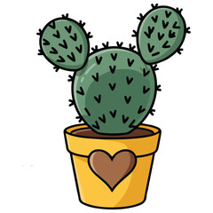 Retro blooming cactus in pot isolated vector illustration