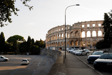 Ancient ruins of the Roman Amphitheatre, Istria peninsula. Pula, Croatia.