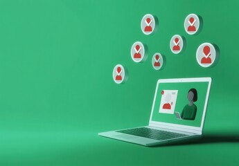3D Rendering Of A Laptop With Email Icons On A Green Background