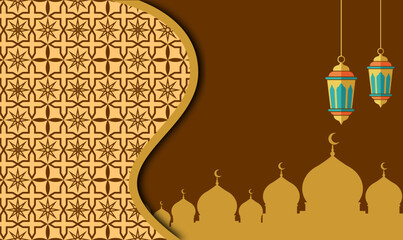 Elegant Islamic Background Vector - Geometric Pattern, Lanterns, and Mosque Silhouette