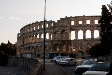Ancient ruins of the Roman Amphitheatre, Istria peninsula. Pula, Croatia.