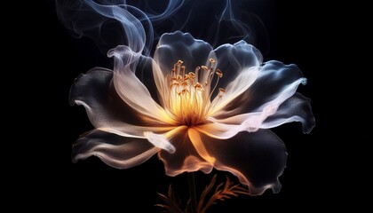 Abstract 3D bloom of translucent petals with metallic sheen-