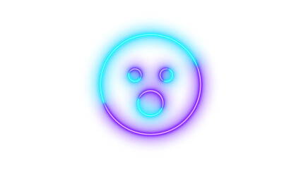 Neon face surprise symbol icon glowing with transparent background