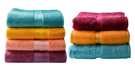 Colorful Collection of Soft Bath Towels Stacked Neatly for Use, PNG bundle collection, Isolated on Transparent Background