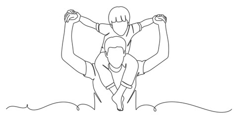 Fathers day line art style vector illustration, father and son line art illustration
