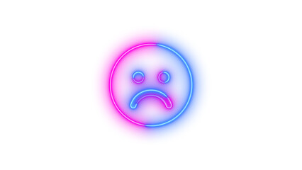 Neon face-frown symbol icon glowing with transparent background