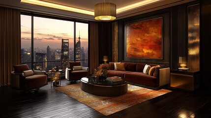 Luxury Penthouse Apartment with Stunning Cityscape Views at Sunset