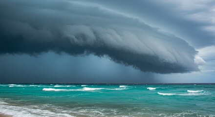 Naklejka premium Dark Storm Clouds Over Turquoise Ocean