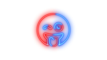 Obraz premium Neon face grin tongue wink symbol icon glowing with transparent background