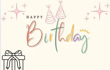 Happy Birthday Greeting Card with Colorful Text and Party Hats 